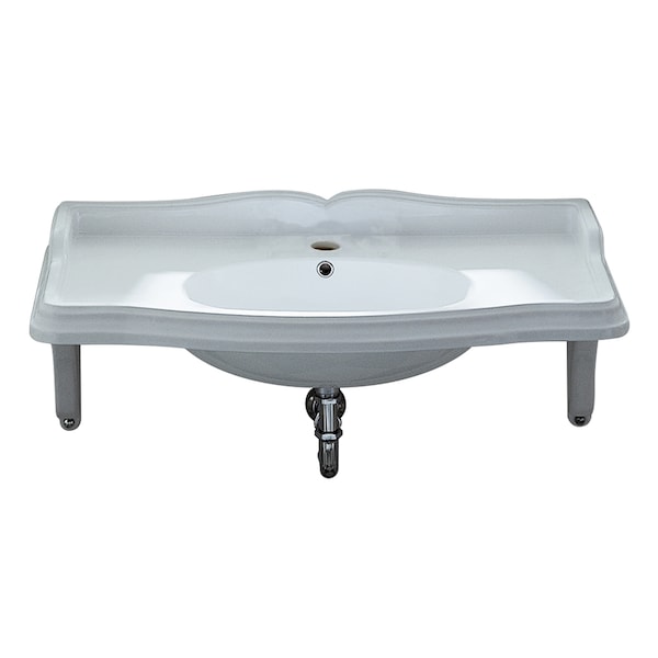 Whitehaus Lrg Rctnglr Wall Mount Basin W/ Integrated Oval Bowl, Sgl Hole Faucet D AR864-MNSLEN-1H - main